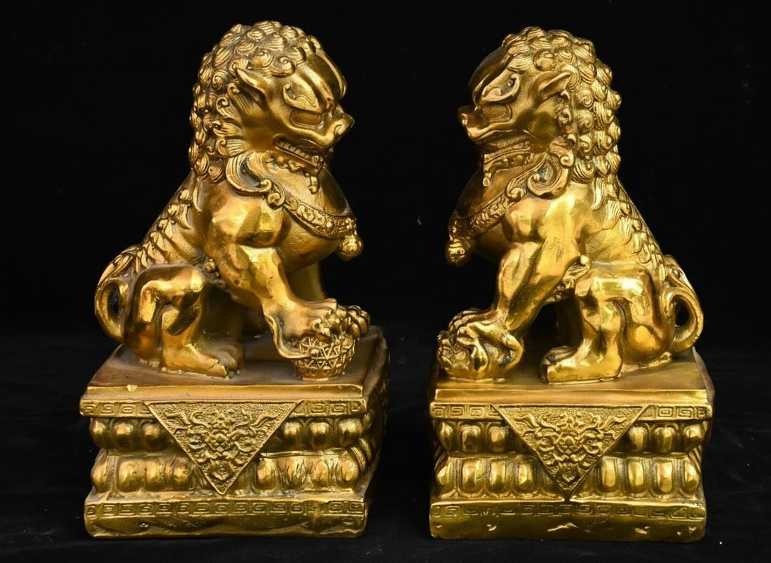 Chinese Brass Feng Shui Foo Dog Guardian Lions (1 of 12)