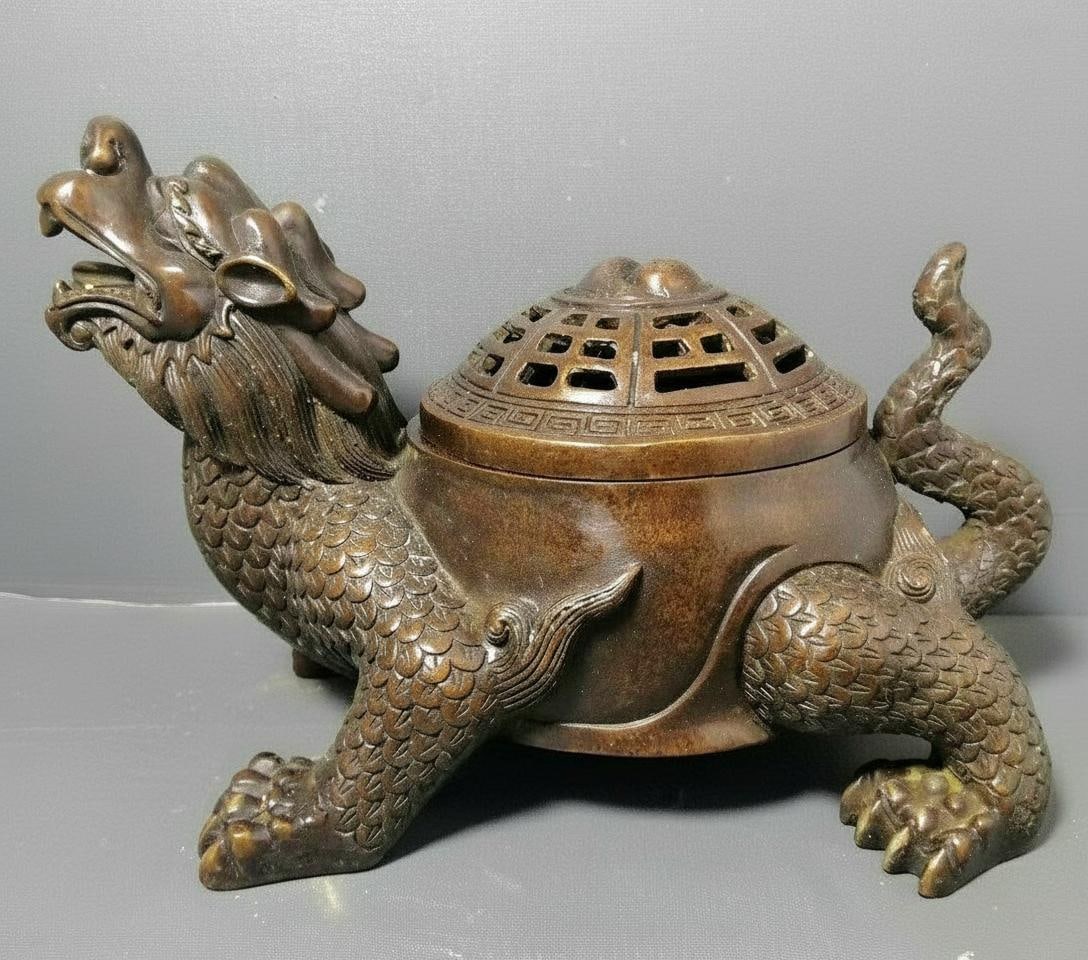 Bronze Feng Shui Dragon Turtle Incense Censer (1 of 8)