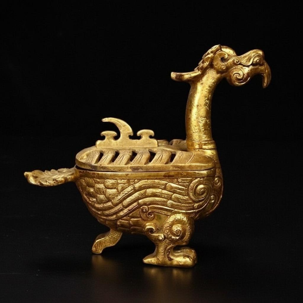 Oriental Bird Gilt Incense Burner Statue Censer (1 of 9)