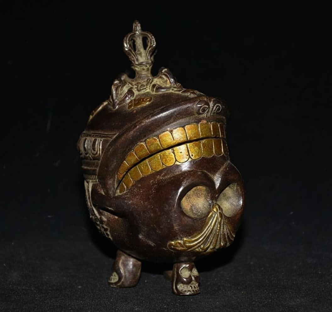 Oriental Head Censer Bronze Gilt Vajra Dorje Art (1 of 9)