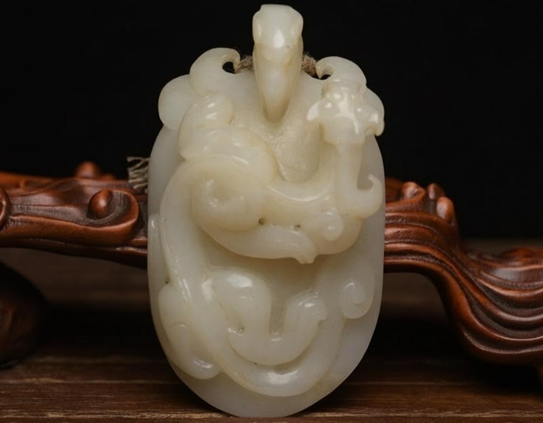 White Jade Dragon Motif Figurine Buckle Pendant (1 of 8)