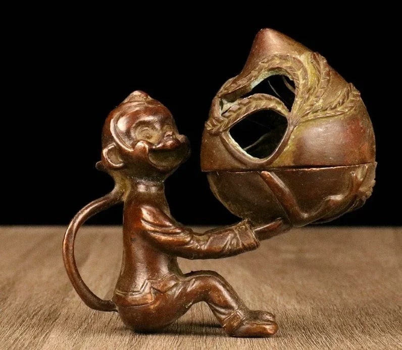 Hollow Bronze Monkey Peach Censer Longevity Art (1 of 6)