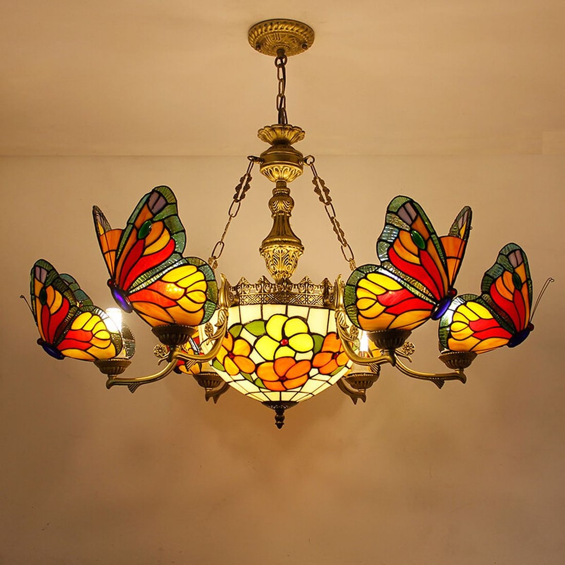 Vintage Tiffany Stained Glass Butterfly Pendant (1 of 2)