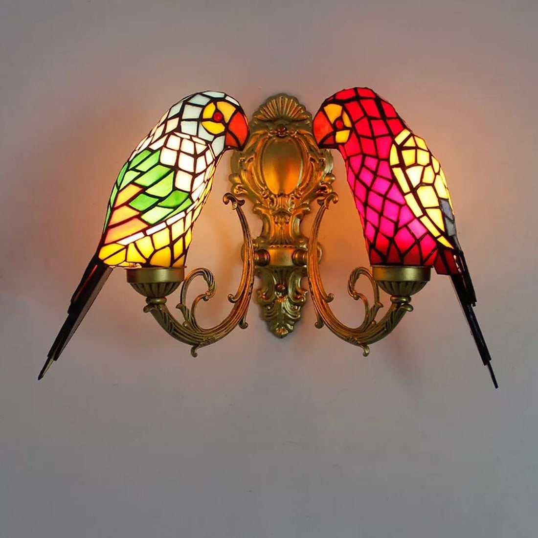 Vintage Double Parrot Wall Sconce Tiffany Style (1 of 2)