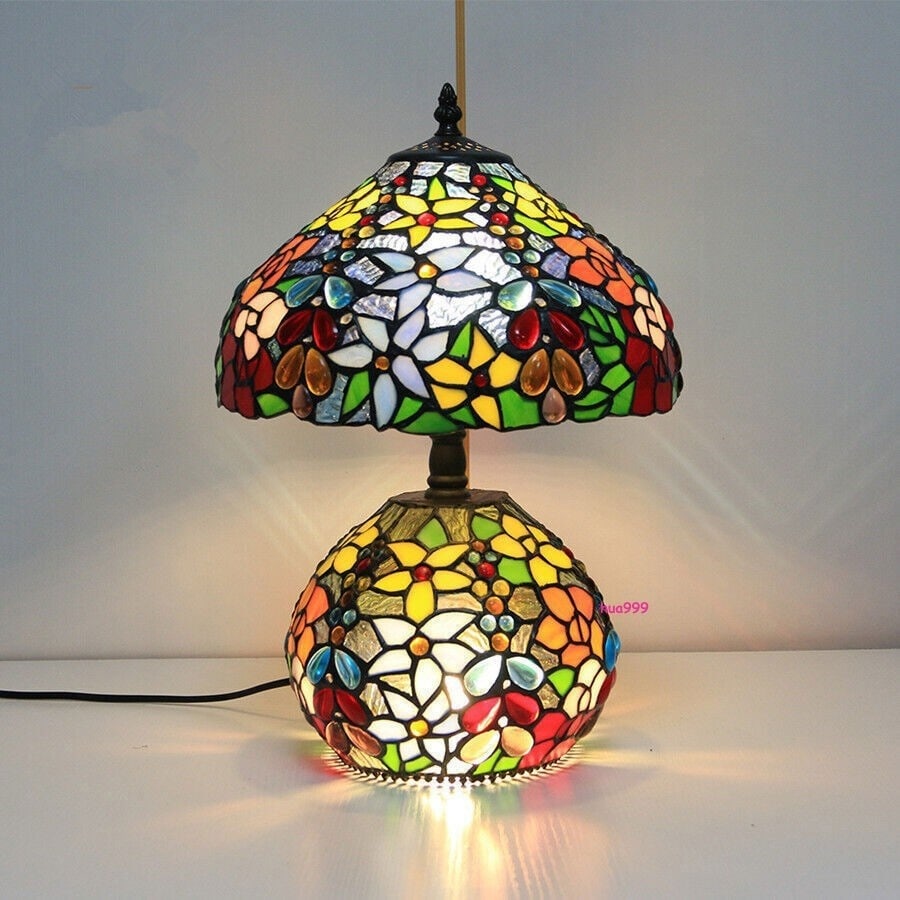 Vintage Floral Stained Glass Tiffany Table Lamp (1 of 2)