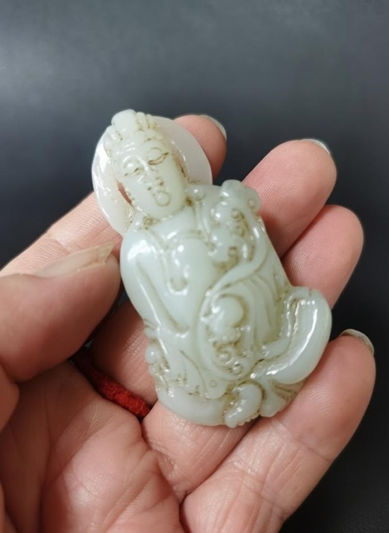 Pendant White Jade Guanyin Ruyi Scepter Figure (1 of 4)