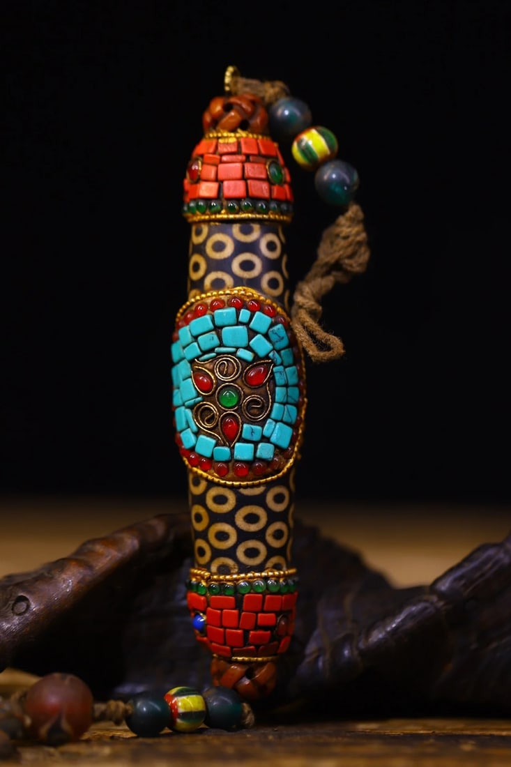 Eye Pattern Bead Pendant Turquoise Mosaic Amulet (1 of 6)