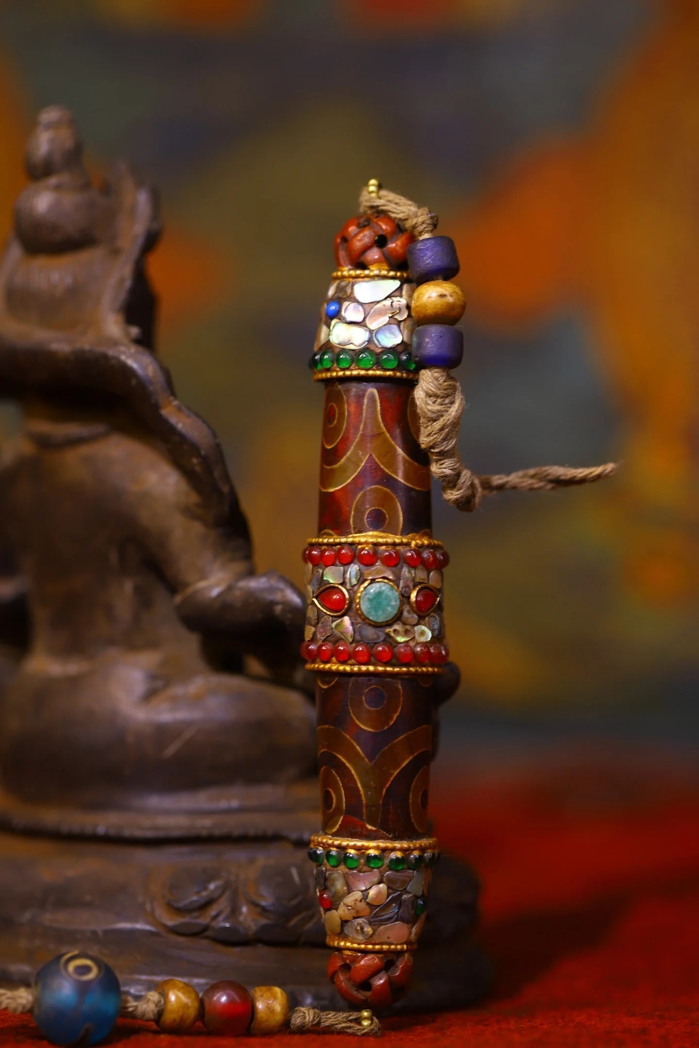 Retro Agate Dzi Bead Pendant Buddha Mosaic Inlaid (1 of 6)