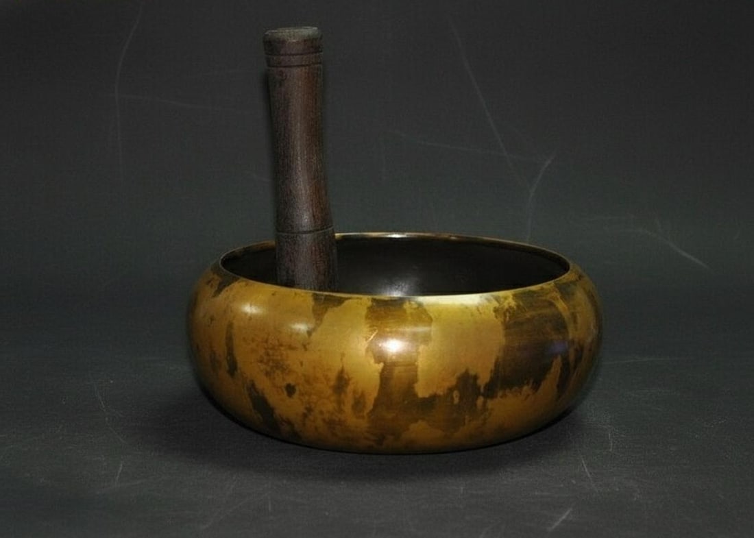 Old Style Asian Dark Patina Bronze Singing Bowl (1 of 8)