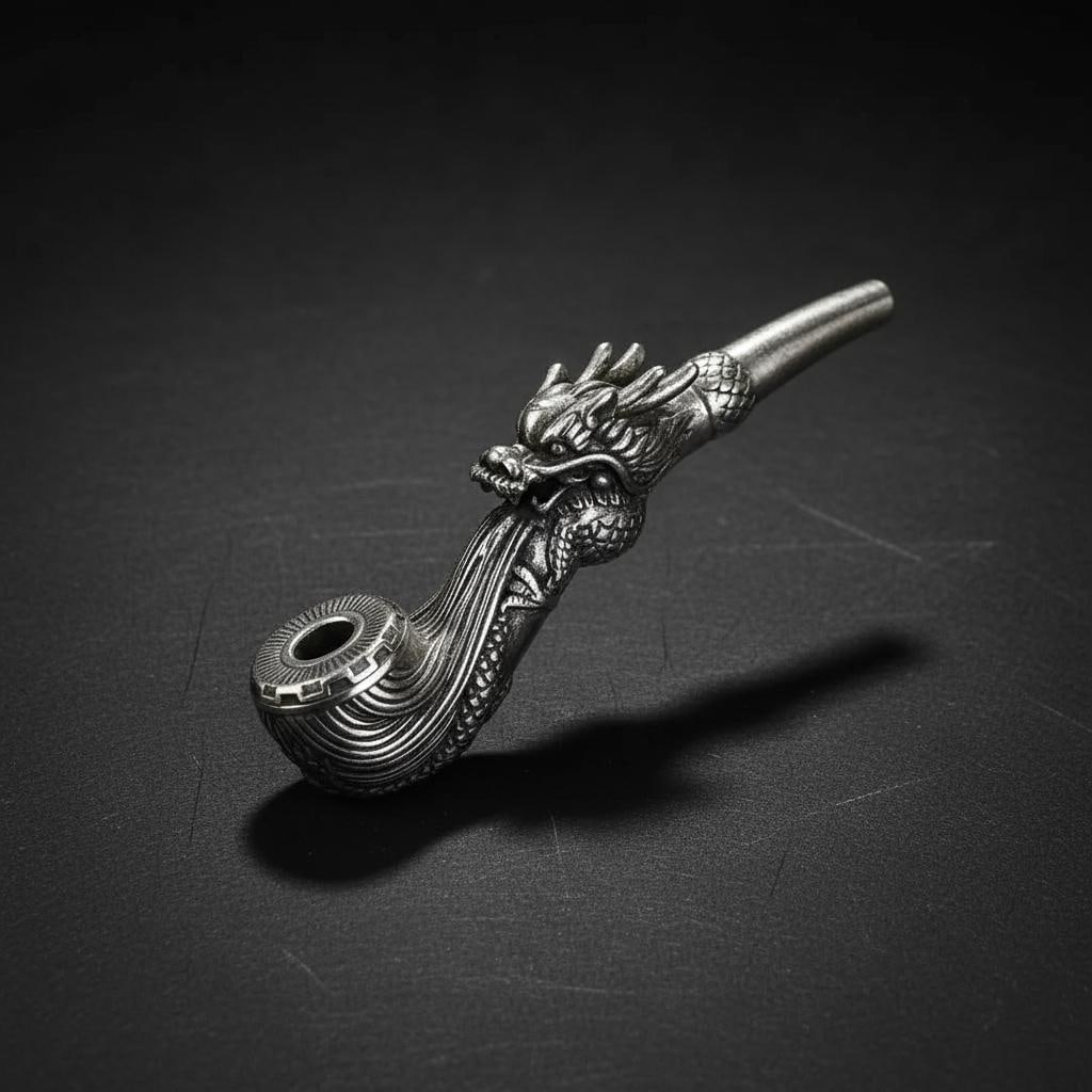 Dragon Wrapped Tibetan Silver Pipe Wave Art (1 of 3)