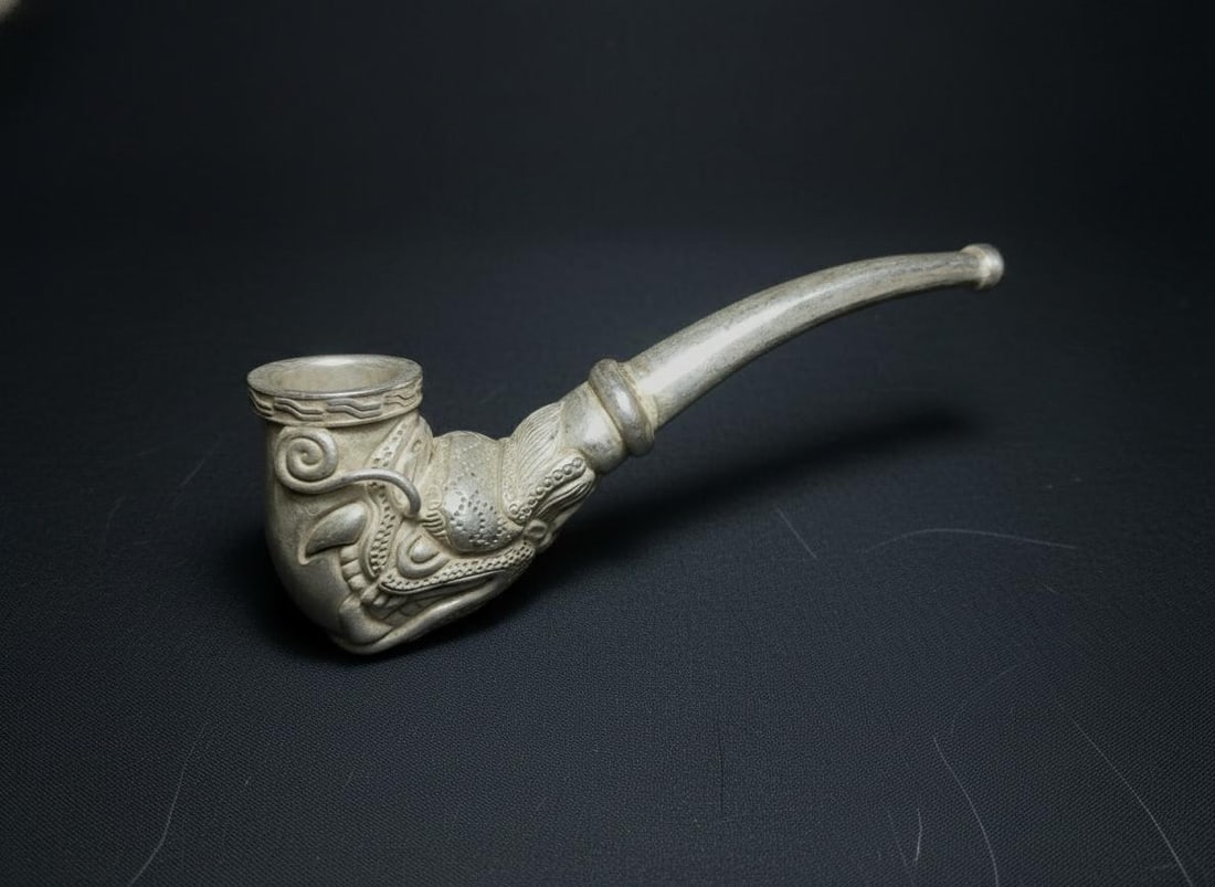 Sculpted Dragon Tibetan Silver Pipe Relief Art (1 of 6)