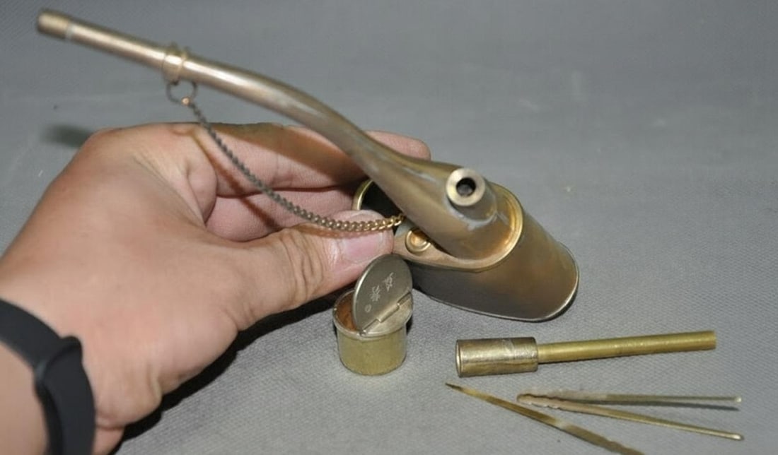 Etched Deity Bronze Smoking Pipe Rectangular Base - 9