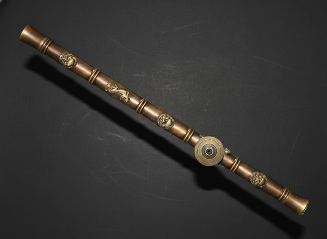 Mythical Face Relief Gilt Bronze Pipe Segmented (1 of 7)