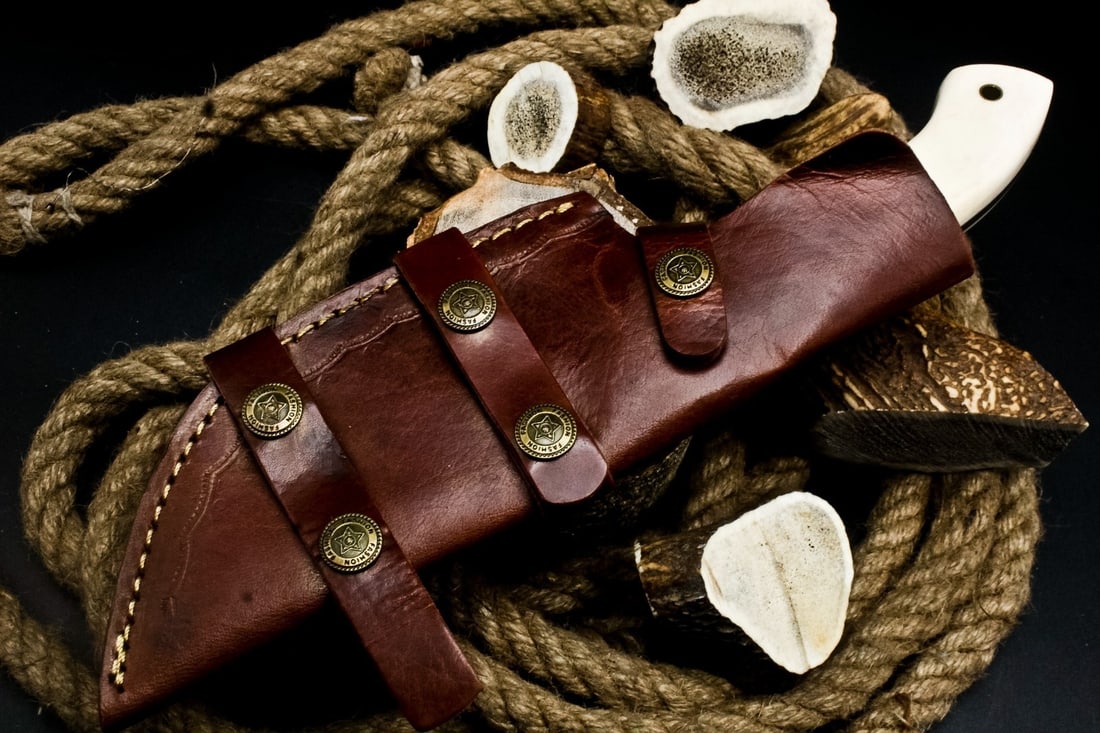 Camel Bone Handle Damascus Blade Tracker Knife - 10