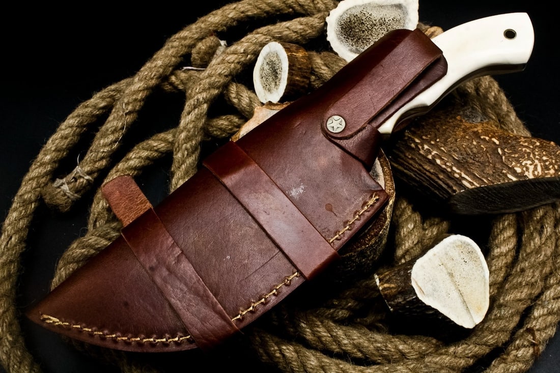 Camel Bone Handle Damascus Blade Tracker Knife - 11