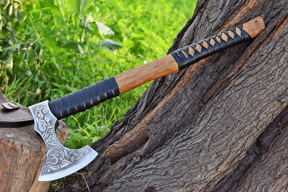 Custom Leather Wrapped Handle Carbon Viking Axe (1 of 8)