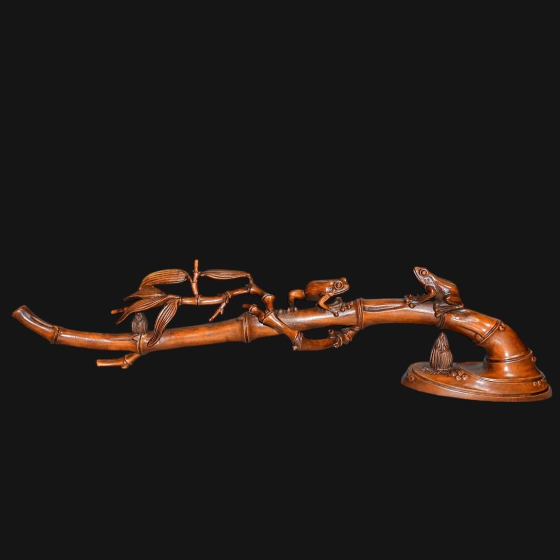 Old Boxwood Carved Frog Lotus Leaf Ruyi Scepter (1 of 4)