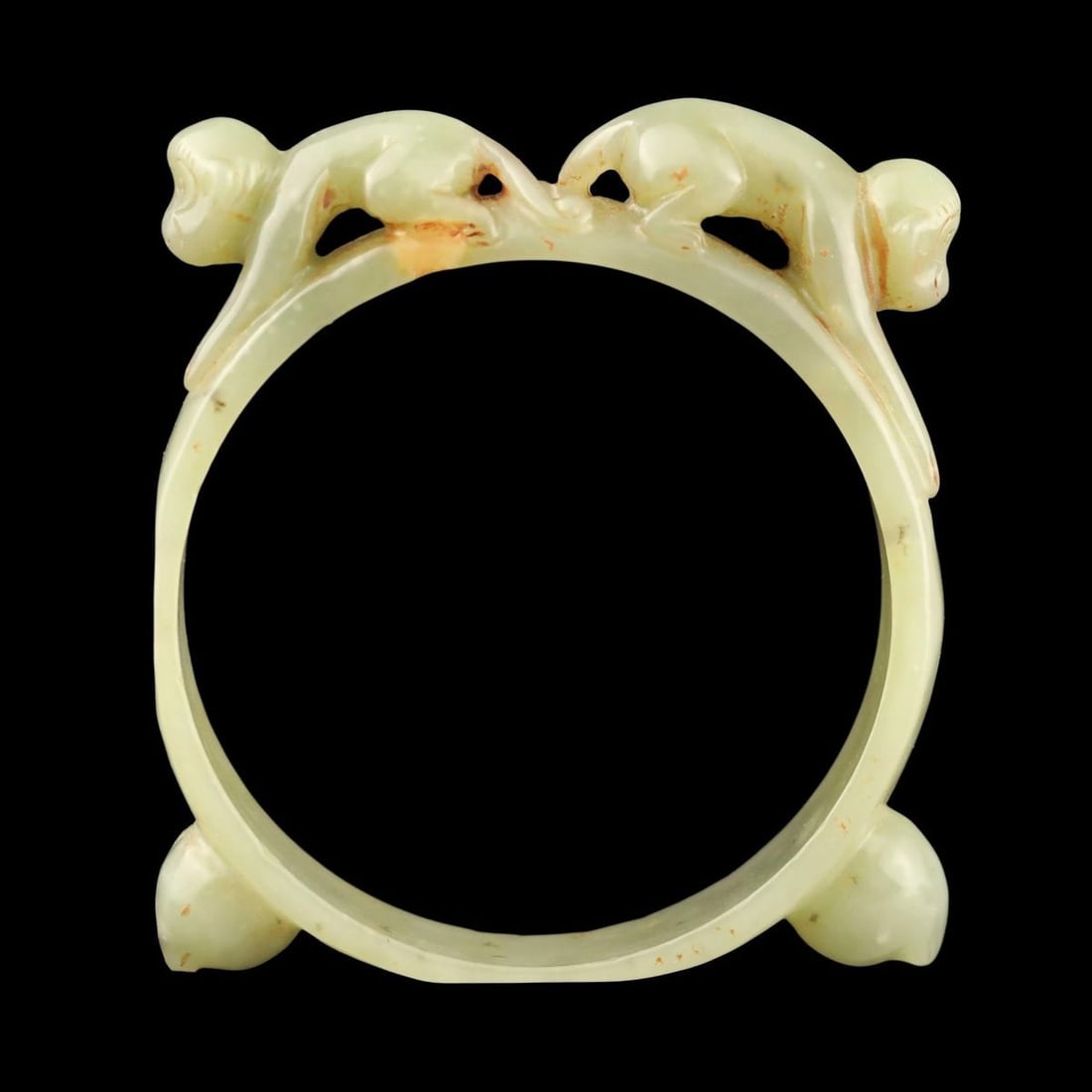 Vintage-Style Handcarved Hetian Jade Monkey Bangle (1 of 4)