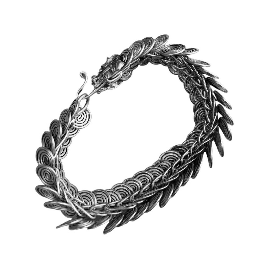 Bracelet Tibetan Silver Dragon Coiled Links Design (1 of 5)