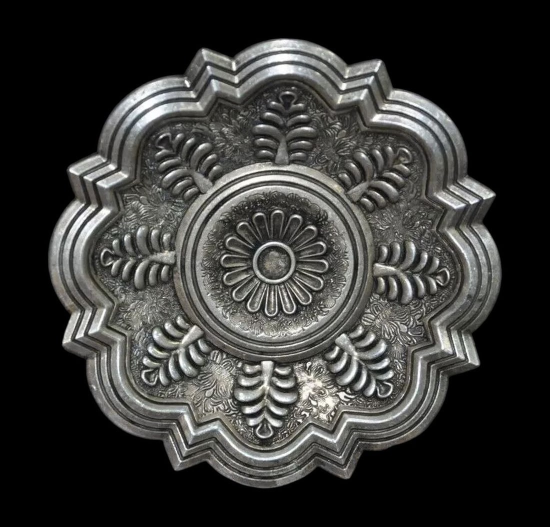 Old Tibetan Silver Herb Relief Ornament Plate (1 of 4)