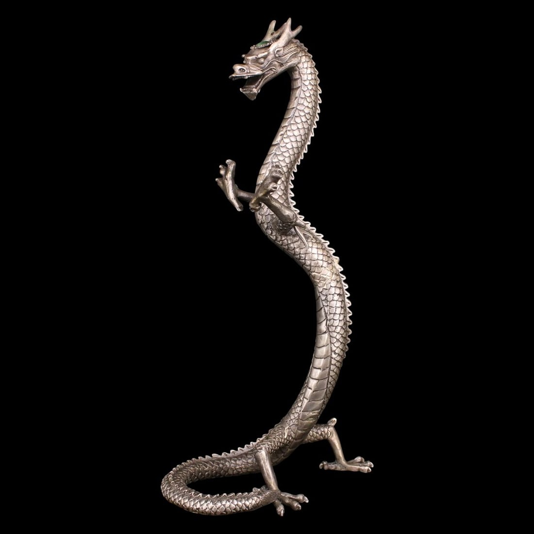 Asian Old Bronze Plated Silver Loong Figurine (1 of 4)