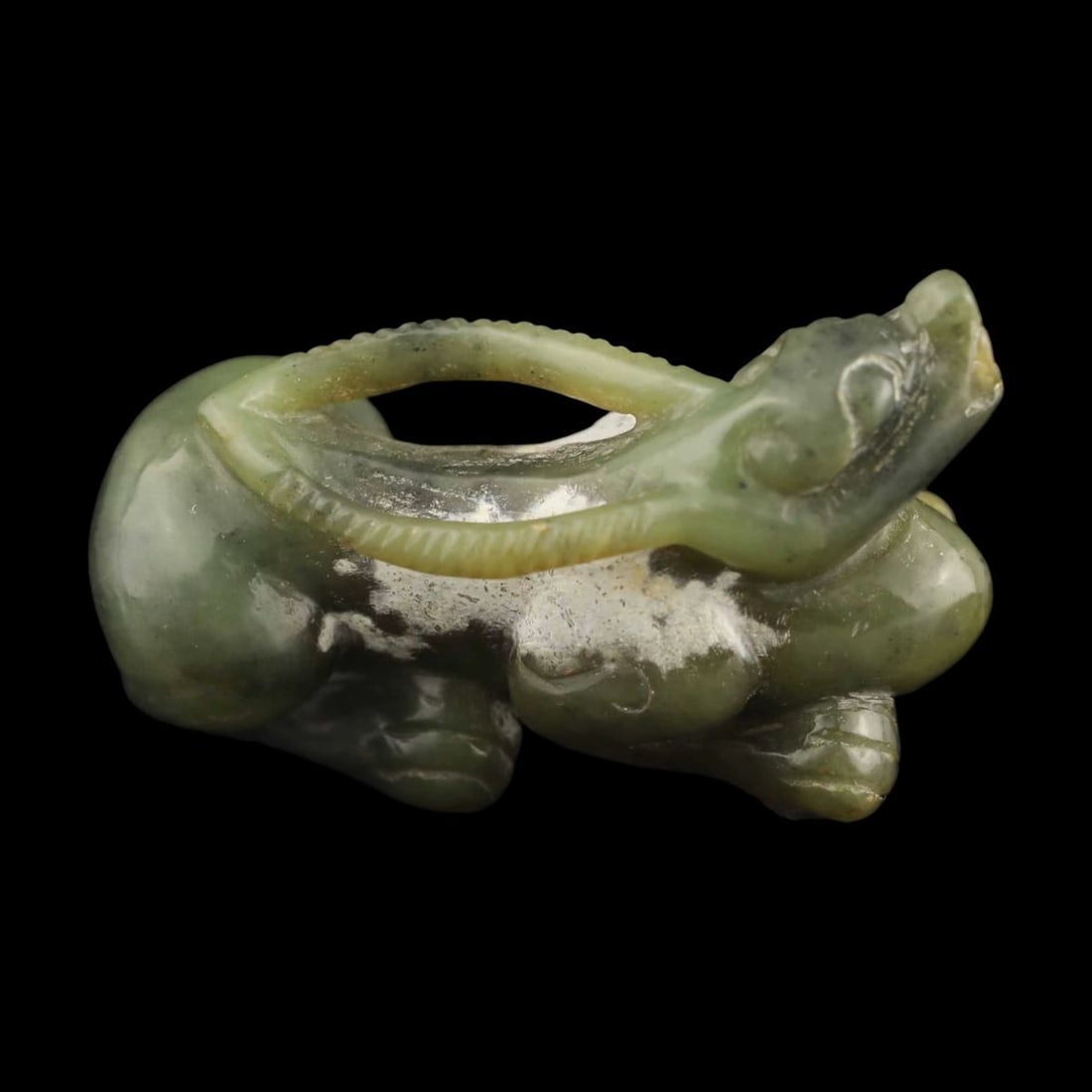 Vintage Natural Jade Carved Loong Design Figurine: Size: Height 8.3 cm - Length 3.9 cm - Width 3.3 cm. Weight 137 g. Materials: Hetian jade. Condition: Looks like vintage. This exquisite retro-style jade figurine features a detailed Loong (Dragon) des