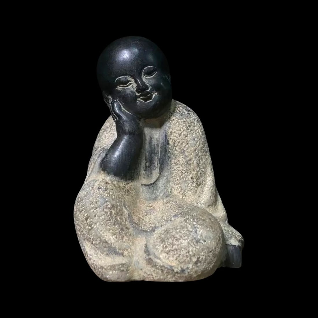Old-Style Stone Buddha Sitting Figure Statuette (1 of 4)