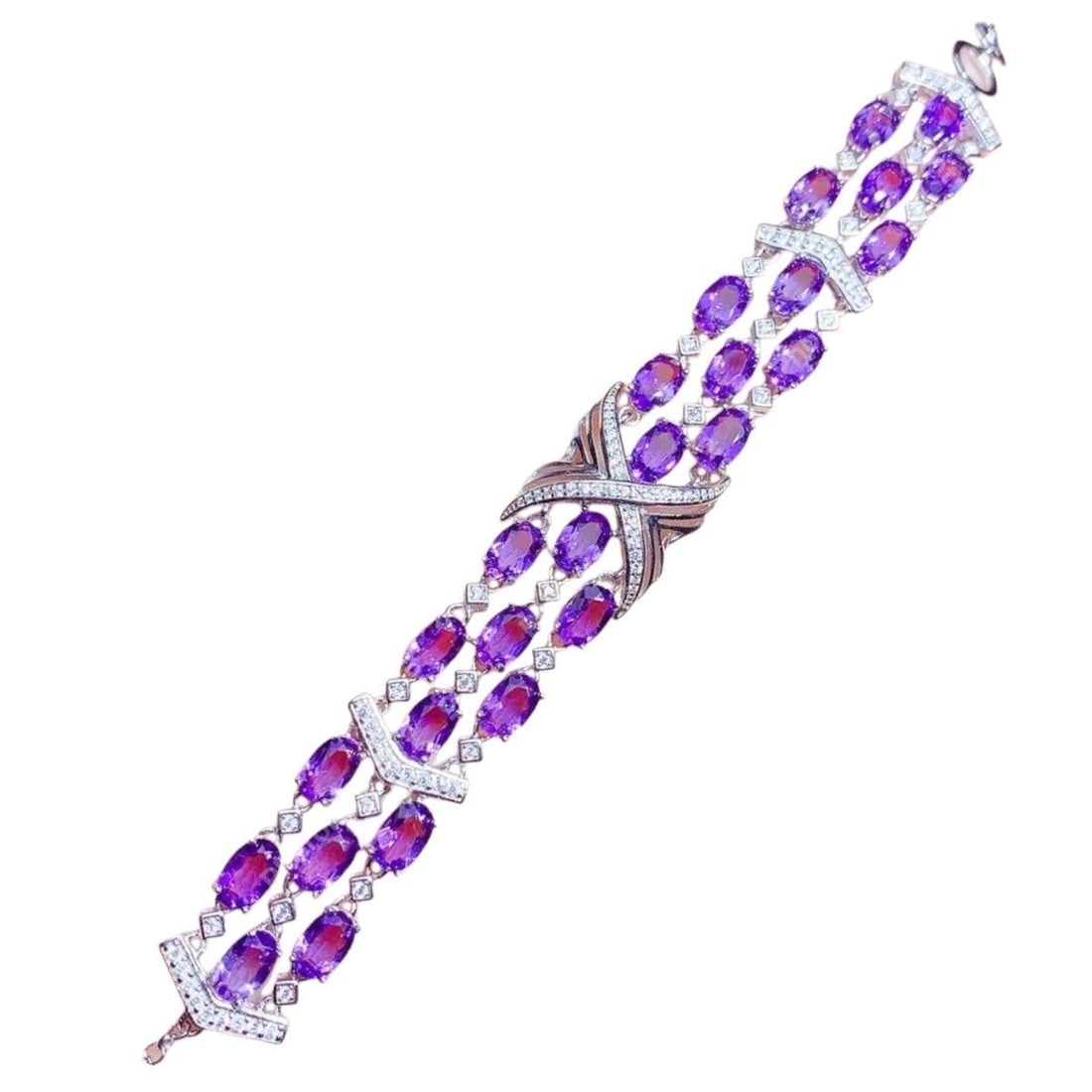 Amethysts Rhinestones 925 Sterling Silver Bracelet (1 of 4)
