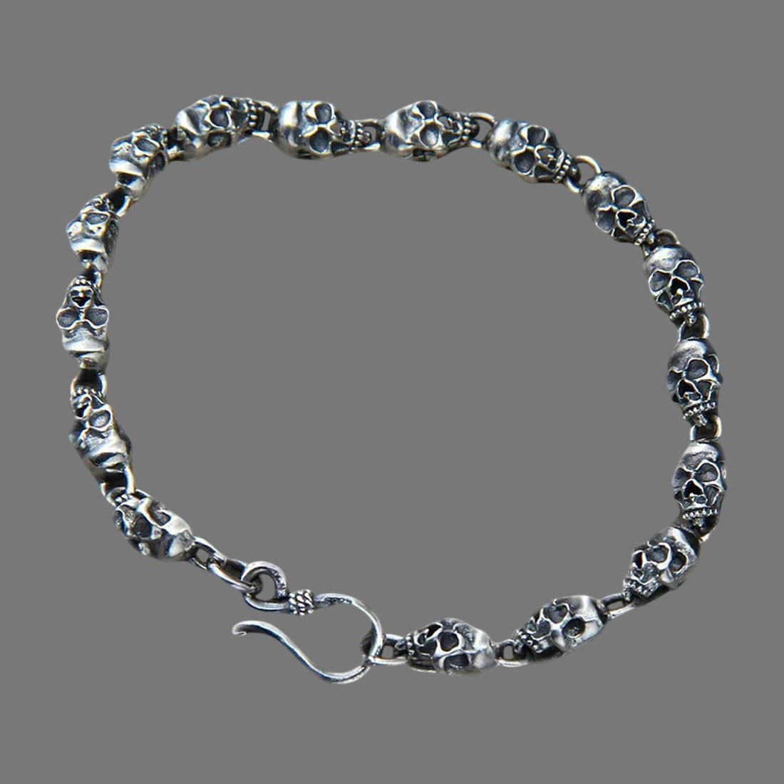 S925 Sterling Silver Carved Gothic Skull Bracelet (1 of 5)