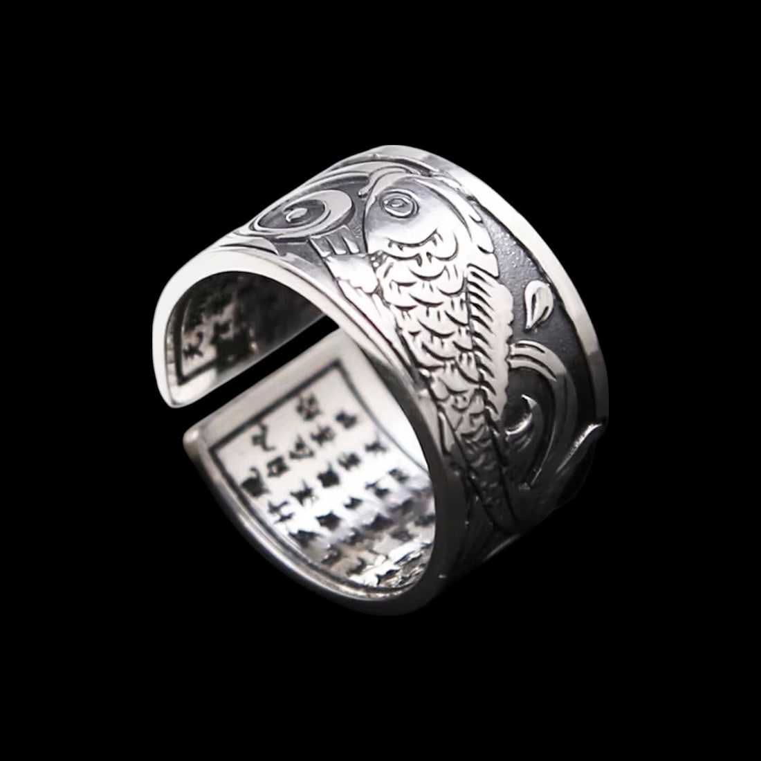 Pure Silver Koi Carp Logographic Ornament Ring (1 of 4)