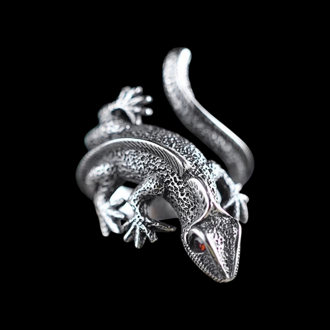 Pure Silver Red Eye Gemstone Reptile Relief Ring (1 of 4)
