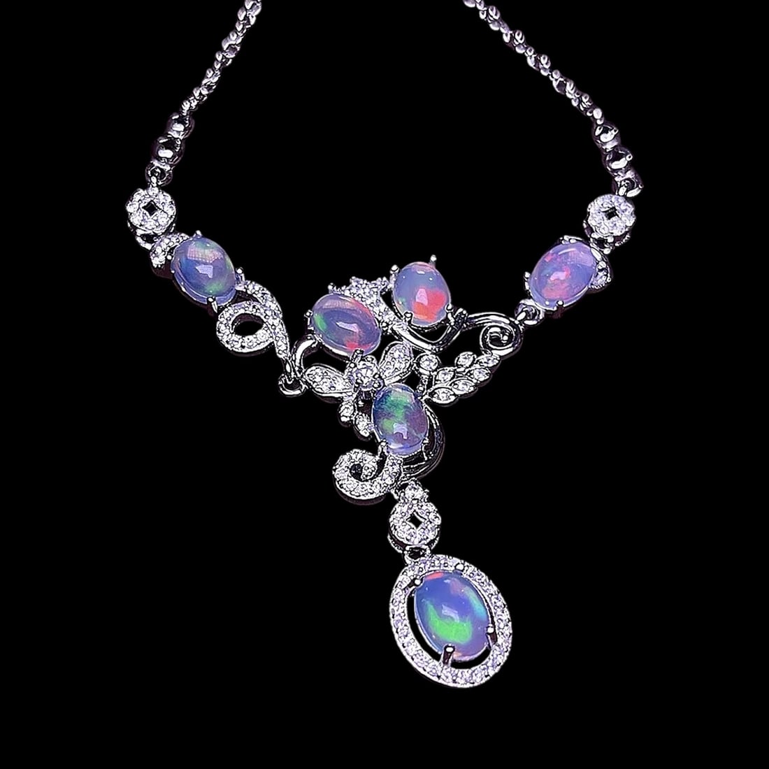 Plated Platinum Silver Natural Opal Trend Necklace (1 of 4)