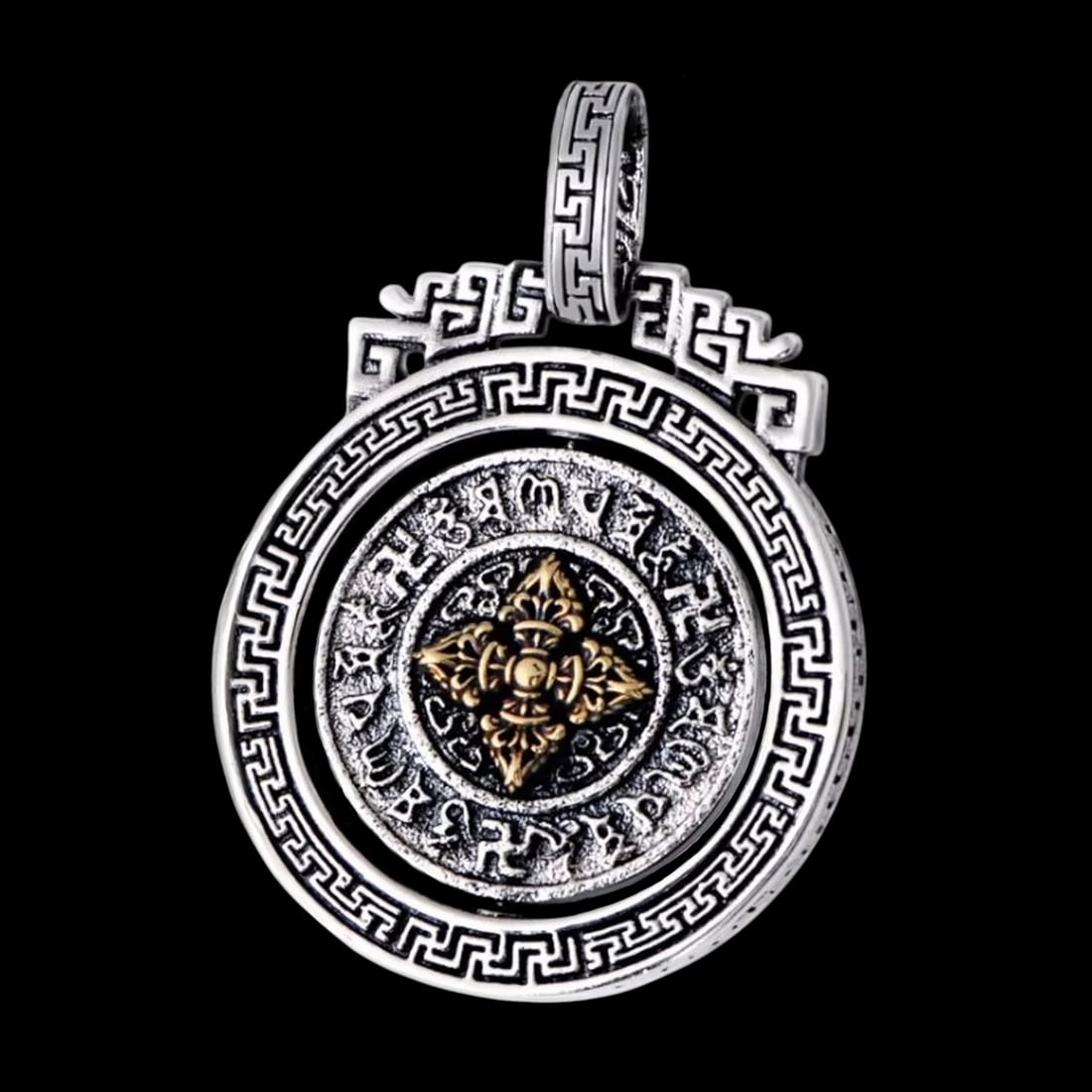 Buddhism Pure Silver Cross Phurpa Round Pendant (1 of 4)