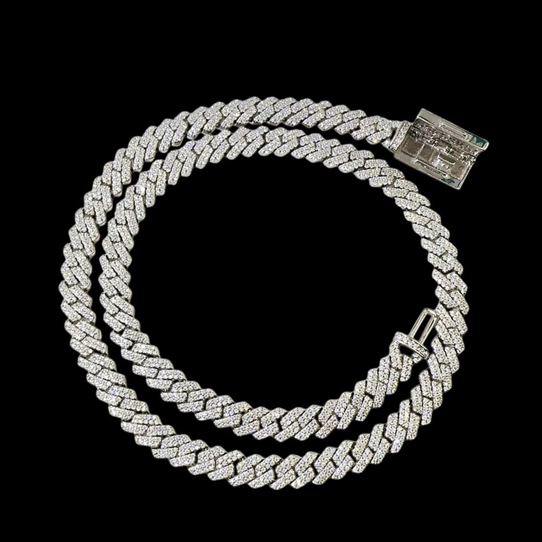 Cuban Link 925 Silver Necklace Moissanite Stones (1 of 3)