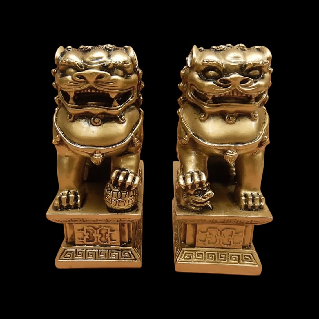 Asian Resin Carved Lions Motif Figurines Pair (1 of 4)