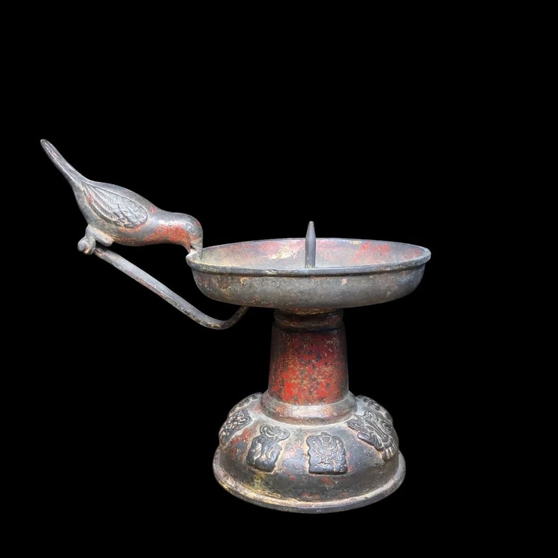 Bronze Carved Bird Oil Lamp Retro-Style Sculpture (1 of 4)