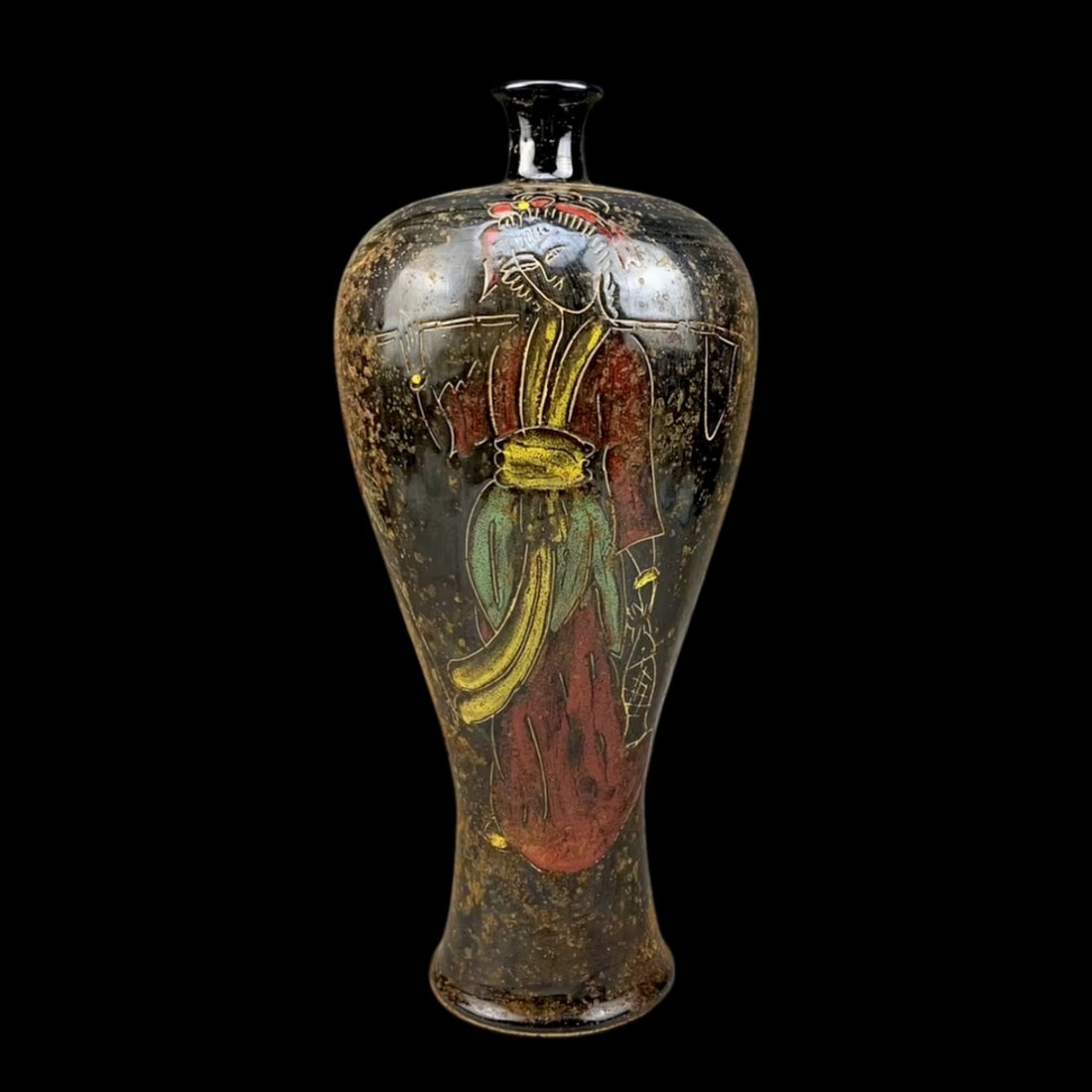 Retro-Style Chinese Porcelain Black Painted Vase (1 of 4)