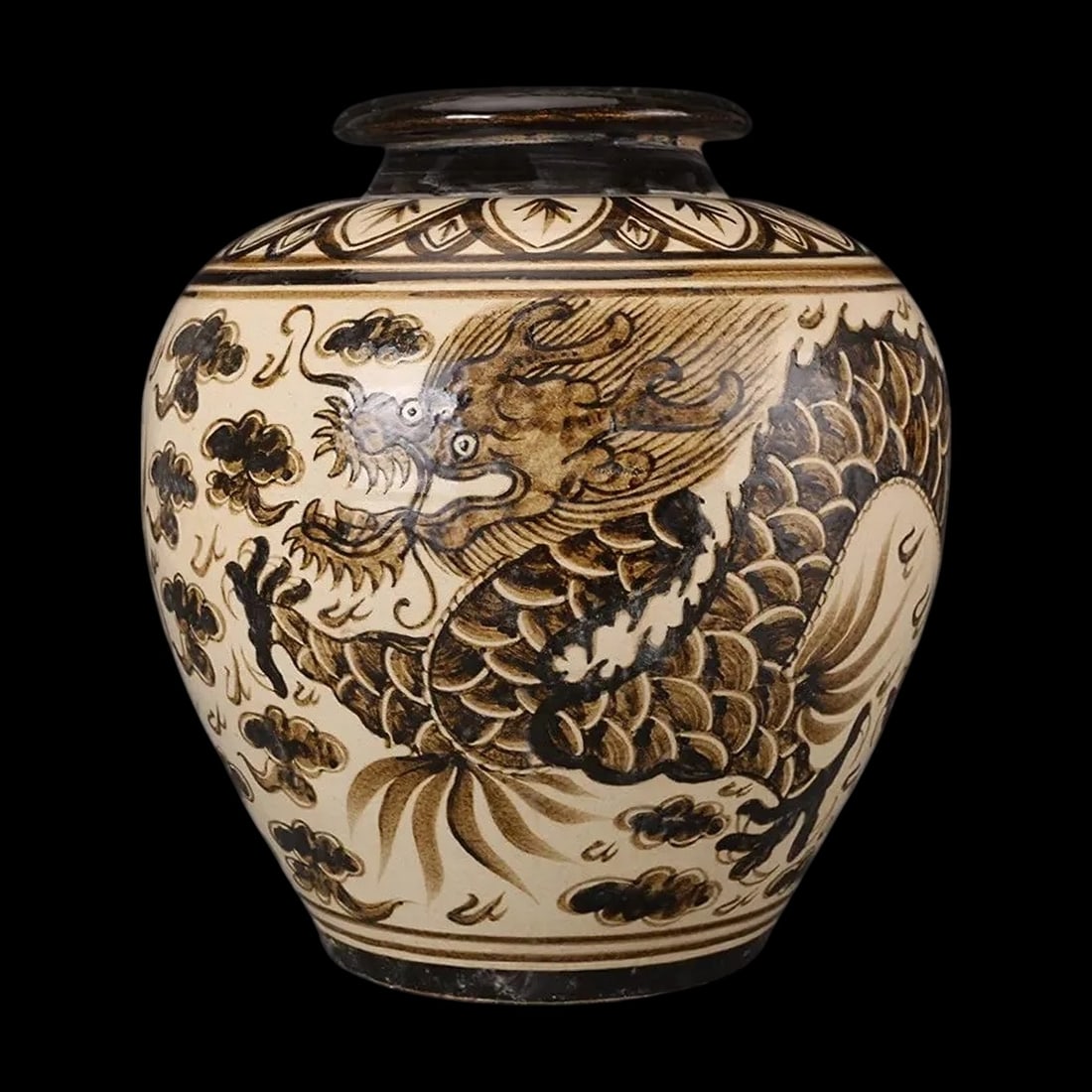 Porcelain Chinese Loong Motif Brown Glazed Vase (1 of 4)