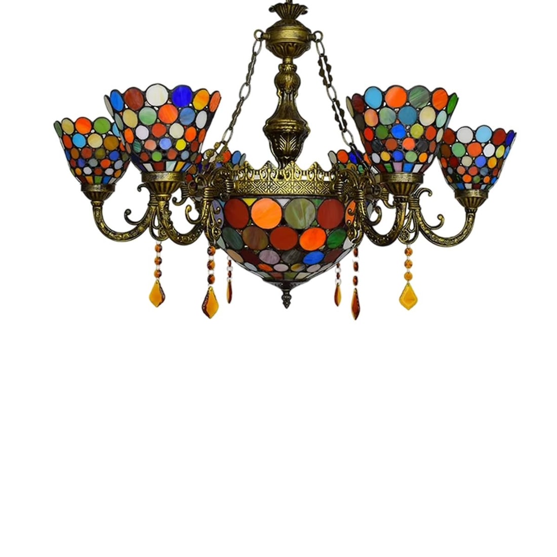 Ornate Tiffany-Style Stained Glass Chandelier (1 of 2)