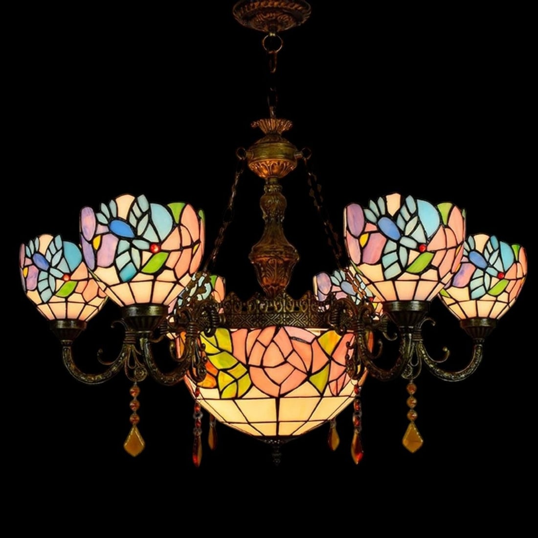 Mediterranean-Style Chandelier Stained Glass Motif (1 of 5)