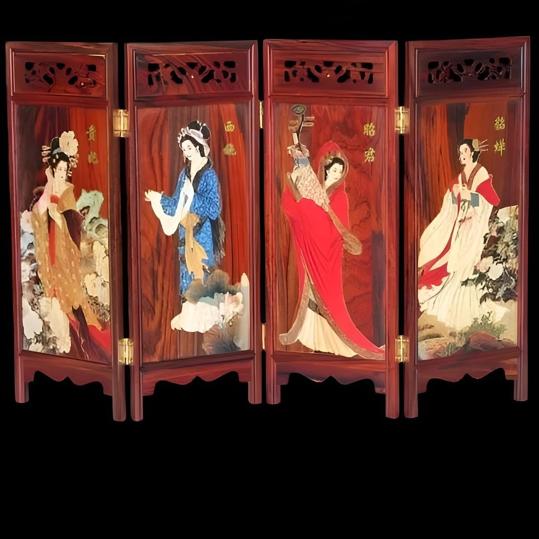 Rosewood Folding Screen Chinese Females Design (1 of 3)