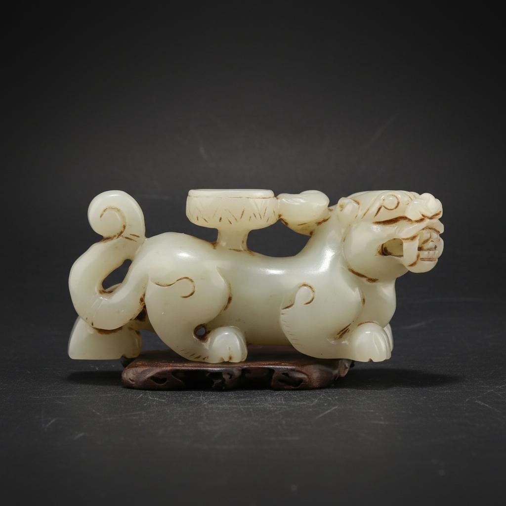 White Jade Chinese Hand Carved Dragon Figurine (1 of 5)