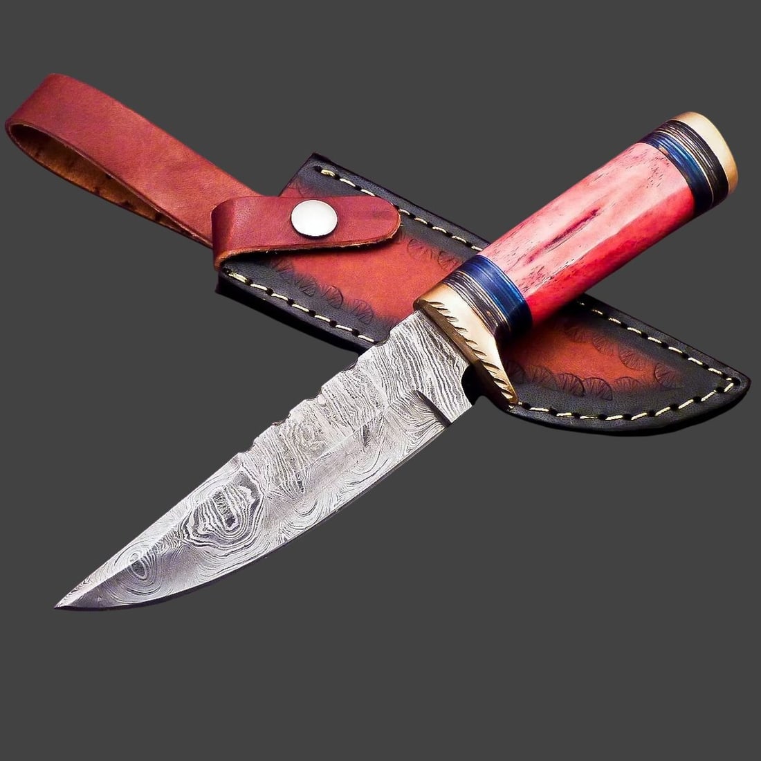 Steel Hand-Forged Wood Stained Bone Handle Knife (1 of 6)