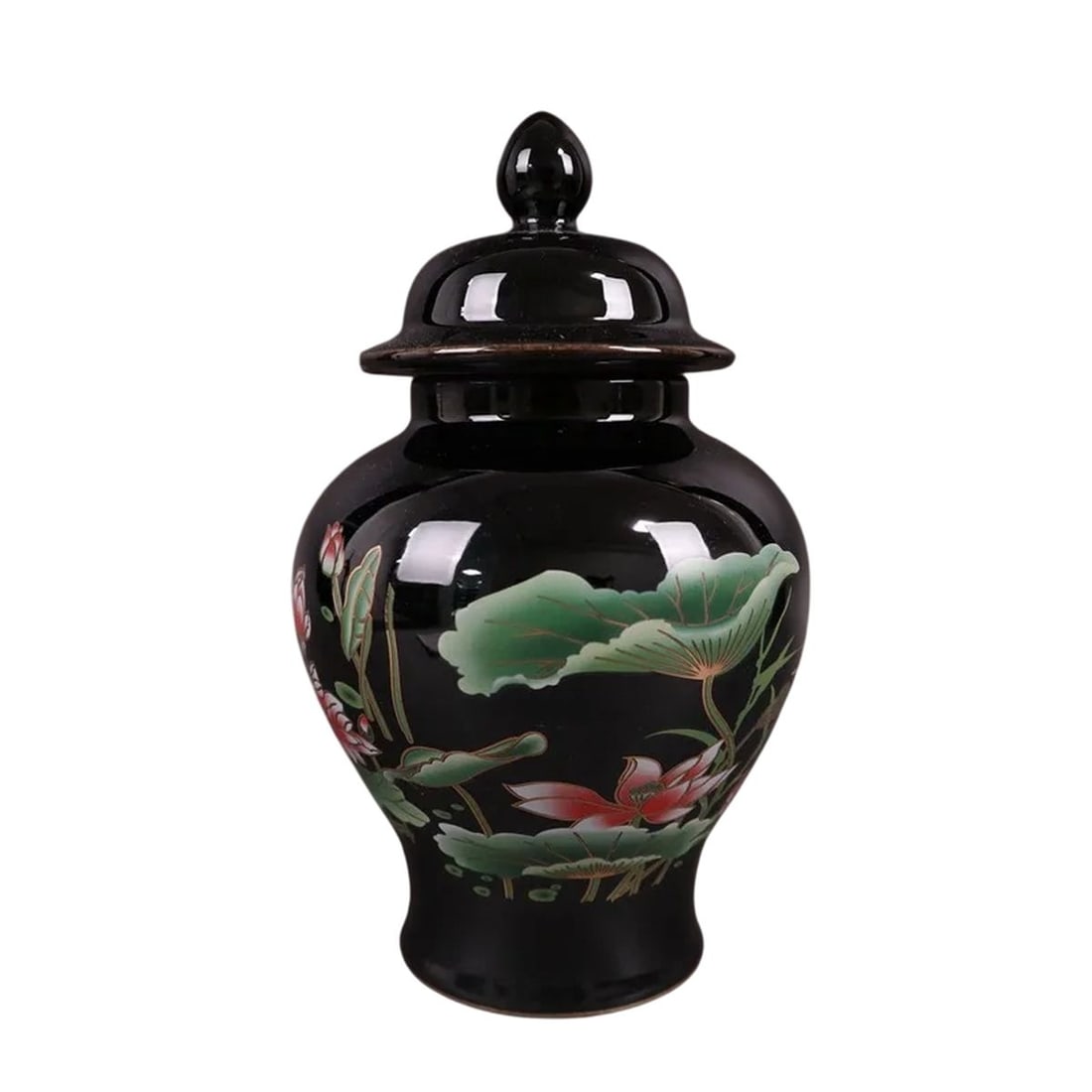 Chinese Black Ceramic Lotus Flower Pattern Jar (1 of 6)