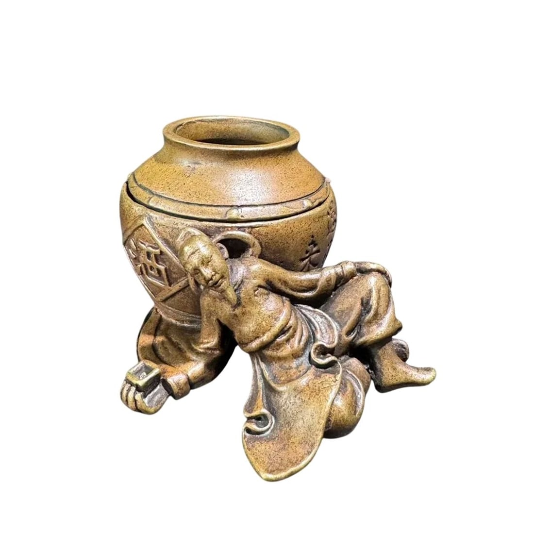 Chinese Brass Bronze Li Bai Sculpture Storage Jar (1 of 4)