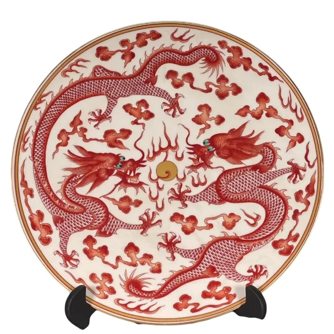 Retro-Inspired Porcelain Red Dragon Ornament Plate (1 of 4)