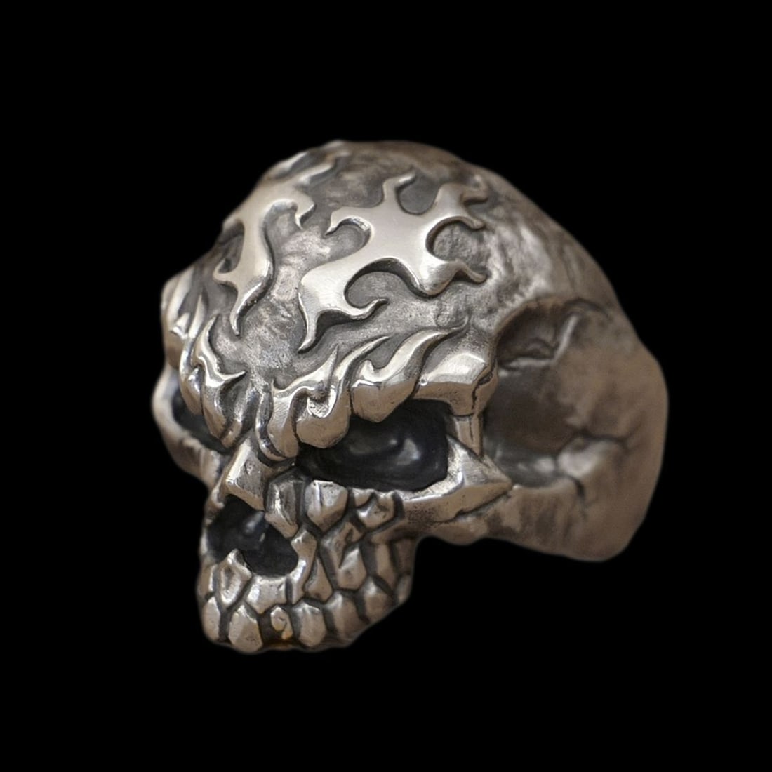 Sterling Silver Flame Skull Men Jewelry Band Ring: Size: Size 11.5. Height 29 mm - Inner Circumference 65.9 mm. Weight 31 g. Materials: 925 sterling silver. Condition: New. Handmade with meticulous artistry and marked with the .925 trademark, this bik