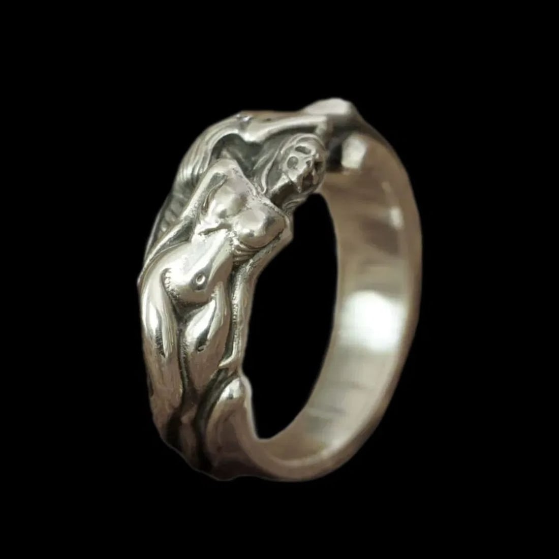 Sterling Silver Bare Lady Biker Mens Ring Jewelry: Size: Size 14. Width 10 mm - Inner Circumference 72.3 mm. Weight 12.5 g. Materials: 925 sterling silver. Condition: New. Handmade with precision and marked with the .925 trademark, this biker ring fea