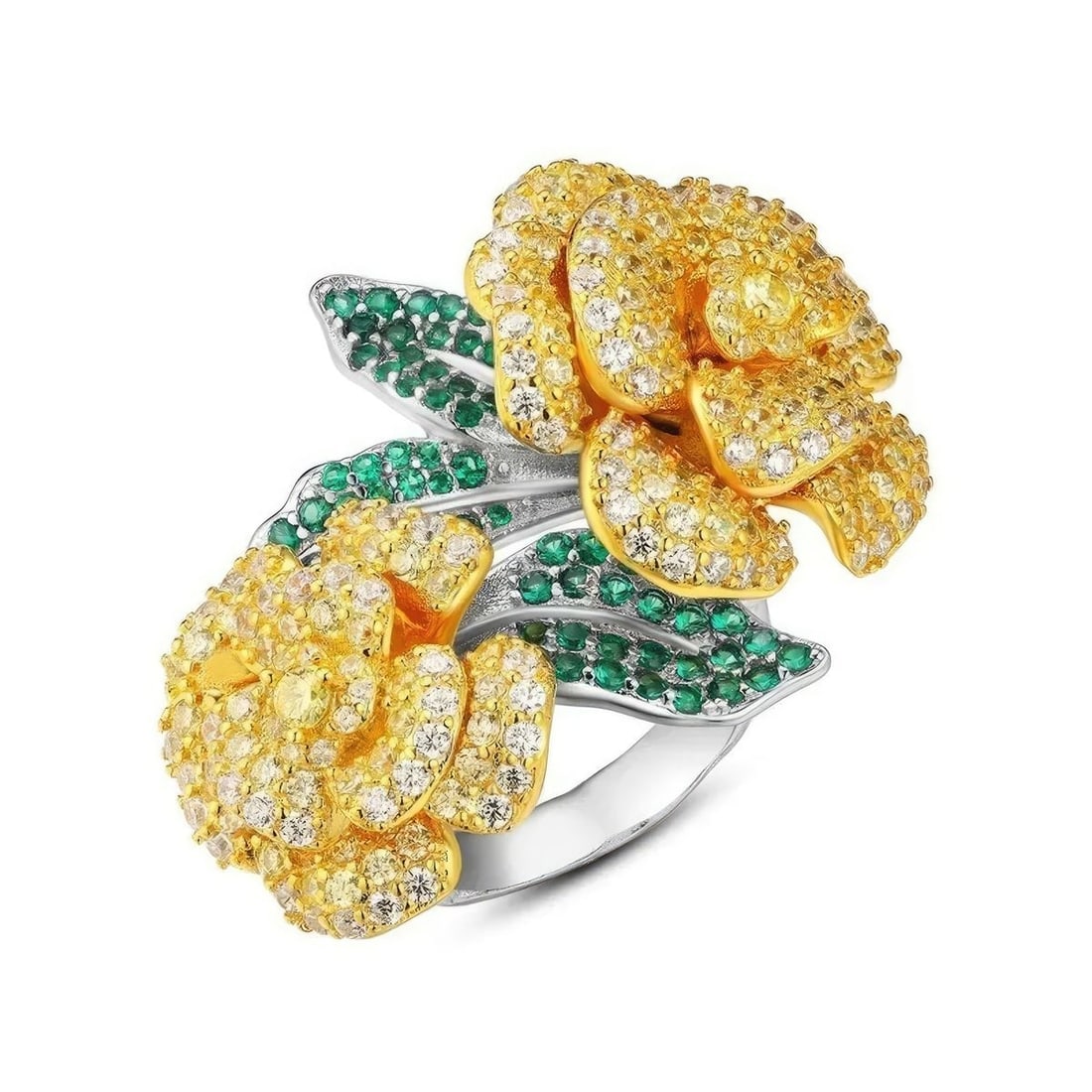 Elegant Sterling Silver Zircon Flowers Ring Band (1 of 4)