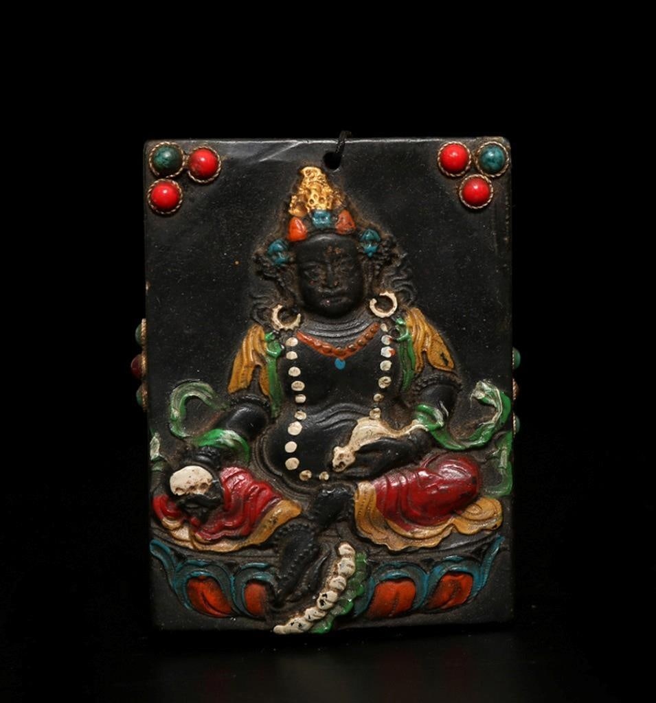 Vintage-Style Talisman Hand Carved Jadeite Pendant: Size: Length 8 cm - Width 6 cm. Weight 0.2 kg. Materials: Jade. Condition: Excellent. This vintage-style talisman plaque is inspired by the rich spiritual art and carving traditions of the Himalayas.